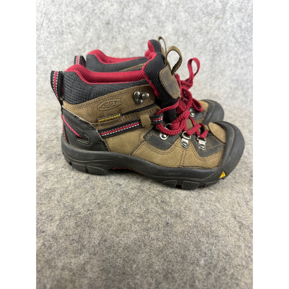 KEEN Targhee Waterproof Hiking Boots Kids Size 1 Brown Black Red 1007839